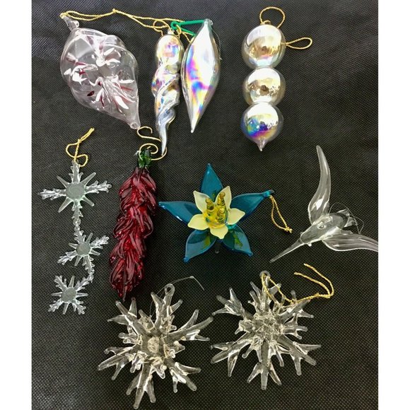 Vintage Lot of 10 Blown Glass Bird Pepper Flower Christmas Ornaments - Picture 3 of 14